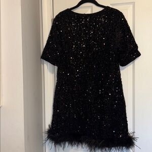 Black Sequin Dress with Feather Trim